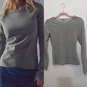Free People NEW Countdown Flocked Long Sleeve Top Sage Green XS